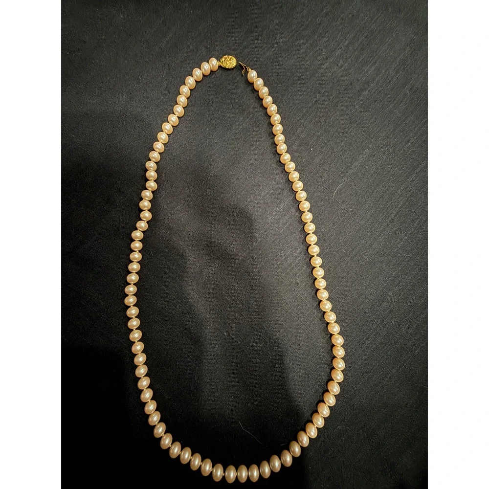 Elegant baby pink Pearl Necklace‎ Gold Tone Clasp Statement Jewelry 30